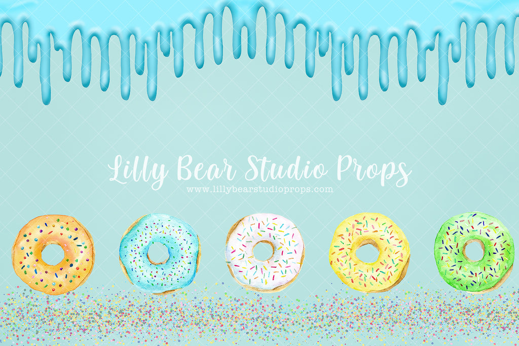 Donuts of Blue - Lilly Bear Studio Props, Blue, donut, donut balloons, donut group up, donut growup, donut party, donut pattern, donuts, Fabric, pastel donuts, sprinkle donuts, Wrinkle Free Fabric