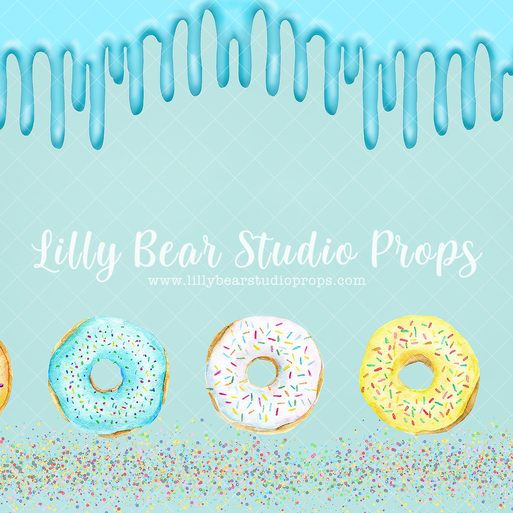 Donuts of Blue - Lilly Bear Studio Props, Blue, donut, donut balloons, donut group up, donut growup, donut party, donut pattern, donuts, Fabric, pastel donuts, sprinkle donuts, Wrinkle Free Fabric