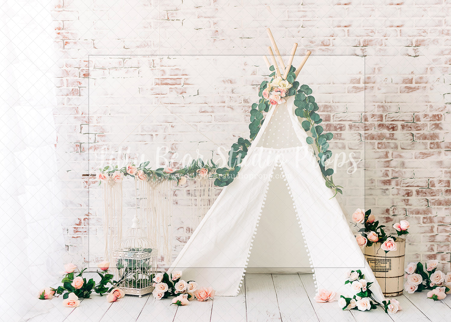 Blush Rose Boho Teepee - Lilly Bear Studio Props, blush roses, blushing, boho, boho chic, boho garden, boho greenery, boho prop, boho spring, boho teepee, FABRICS, floral, floral boho, floral doors, flower garden, girl, paper flower wall, paper flowers, pastel pink flowers, pink flowers, pink rose, pink roses, spring boho