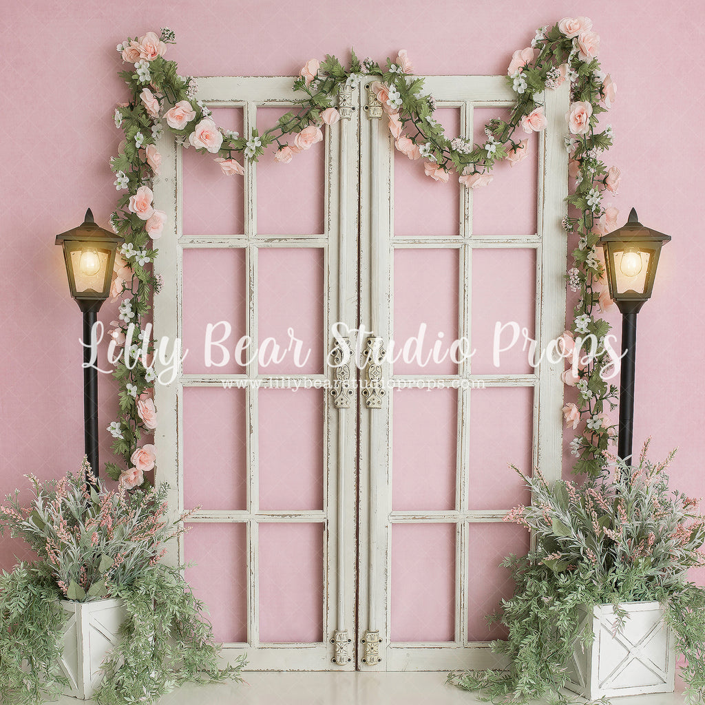 Blushing Spring Entryway by Daniella Photography sold by Lilly Bear Studio Props, boys - cake smash - doors - fabric