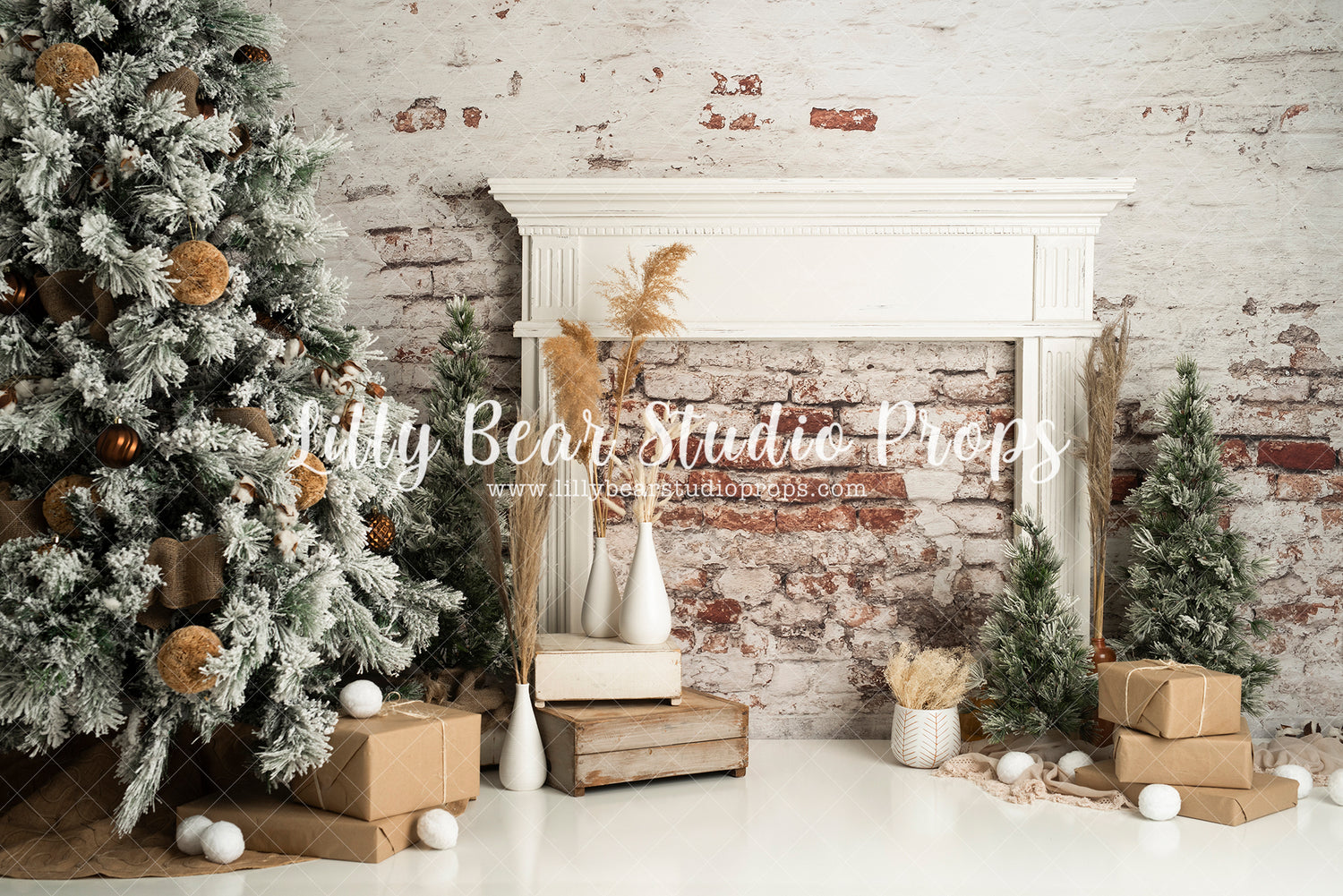 Bohemian Christmas - Lilly Bear Studio Props, blanket, bohemian, bohemian christmas, boho, boho christmas, christmas, christmas fireplace, christmas garland, christmas mantle, christmas tree, christmas trees, clean, elegant, Fabric, fireplace, garland, holiday mantle, mantel, mantle, presents, scandi, scandinavian, scandinavian christmas, simple, Wrinkle Free Fabric
