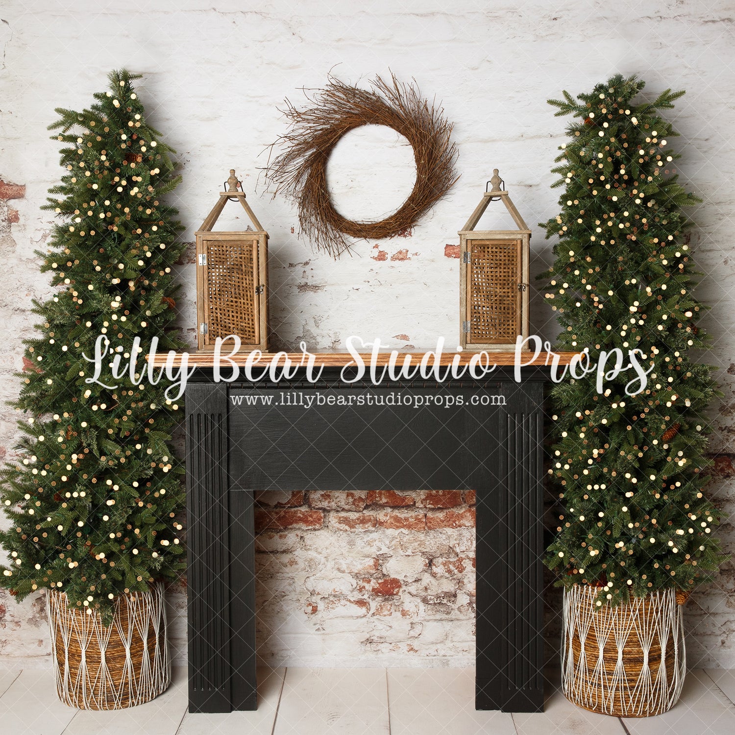 Bohemian Holiday Mantle - Lilly Bear Studio Props, arctic pines, christmas, christmas village, evergreen trees, evergreens, Fabric, holiday, holiday christmas, pine trees, silver winter, snow, snowflakes, snowy forest, snowy pine, snowy pine trees, snowy trees, village, white christmas, white holiday, white winter, winter, winter christmas, winter diamond, Wrinkle Free Fabric