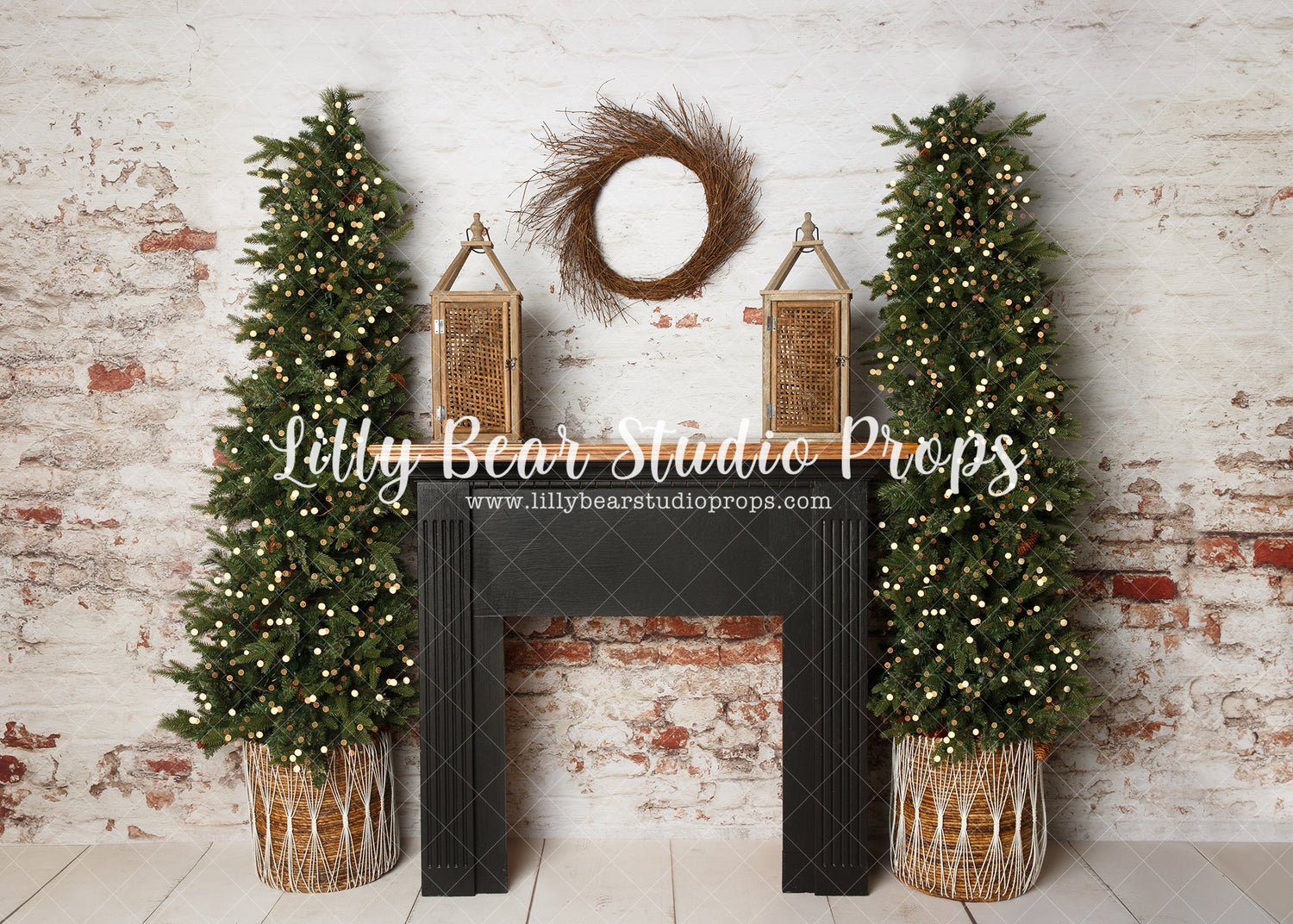 Bohemian Holiday Mantle - Lilly Bear Studio Props, arctic pines, christmas, christmas village, evergreen trees, evergreens, Fabric, holiday, holiday christmas, pine trees, silver winter, snow, snowflakes, snowy forest, snowy pine, snowy pine trees, snowy trees, village, white christmas, white holiday, white winter, winter, winter christmas, winter diamond, Wrinkle Free Fabric