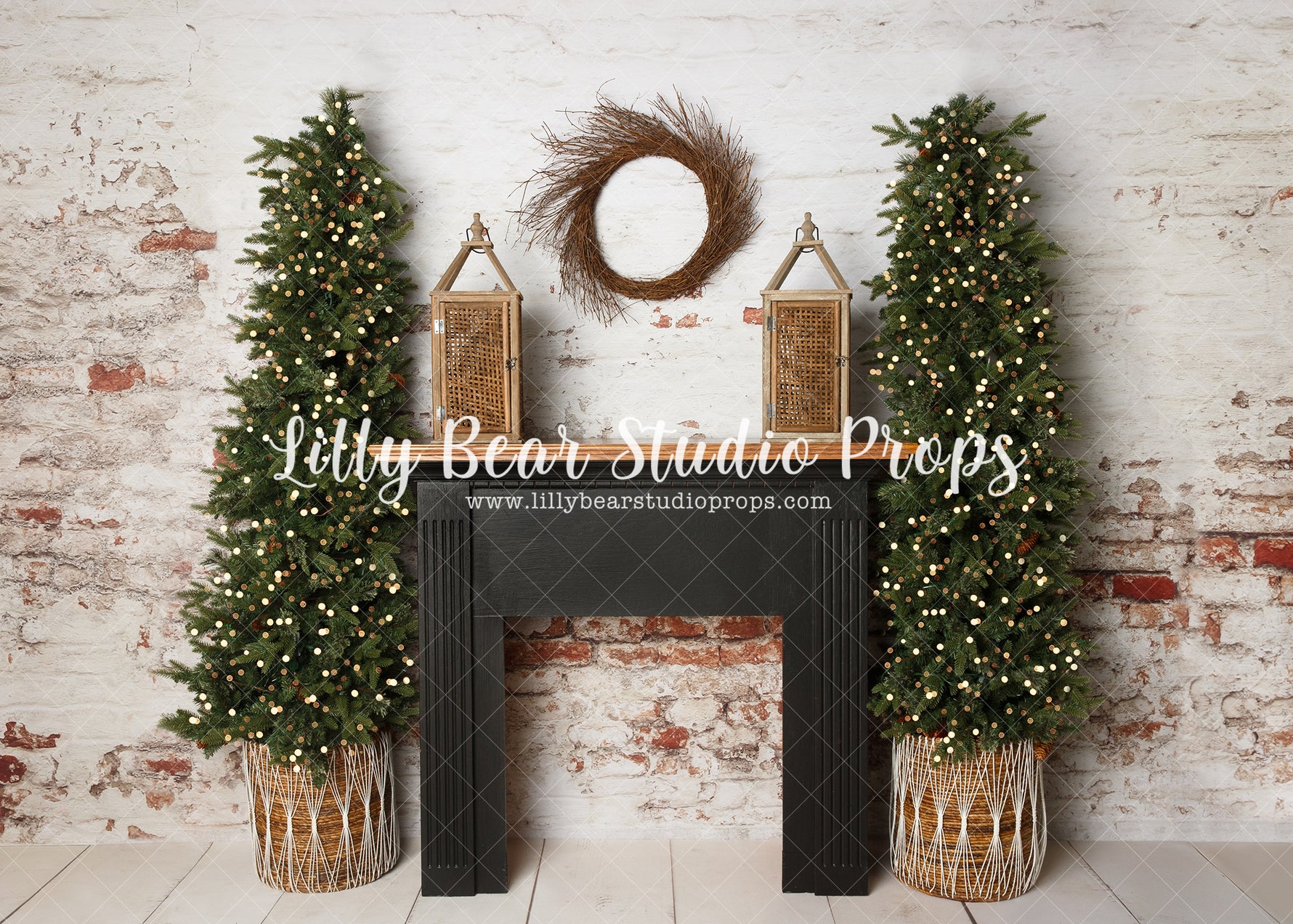 Bohemian Holiday Mantle - Lilly Bear Studio Props, arctic pines, christmas, christmas village, evergreen trees, evergreens, Fabric, holiday, holiday christmas, pine trees, silver winter, snow, snowflakes, snowy forest, snowy pine, snowy pine trees, snowy trees, village, white christmas, white holiday, white winter, winter, winter christmas, winter diamond, Wrinkle Free Fabric