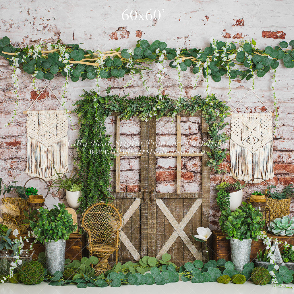 Boho Greenhouse by Lilly Bear Studio Props sold by Lilly Bear Studio Props, Boho - brick - doors - fabric - FABRICS - g