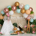 Boho Jungle - Lilly Bear Studio Props, anchor, arrows, balloon, balloon chic, balloon garland, balloons, boho chic, bow and arrow, cake smash, Fabric, FABRICS, girl, jungle, metallic balloon, mint, pastel, pink, pretty cake smash, Wrinkle Free Fabric