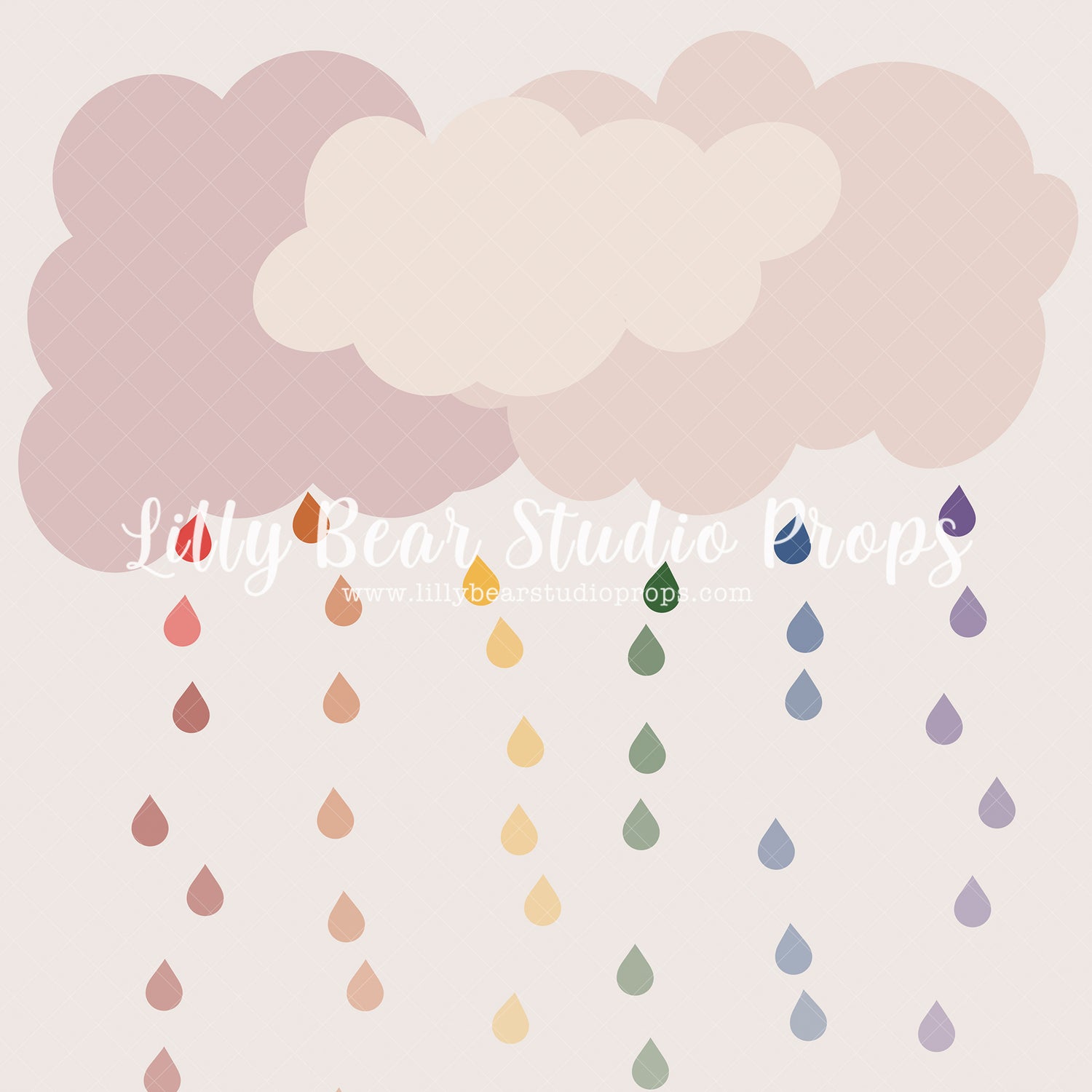Rainbow Rain - Lilly Bear Studio Props, blue raindrops, clouds, colourful rainbow, colourful raindrops, colours of the rainbow, purple raindrops, raindrops, Scandinavian rainbow, spring rainbow