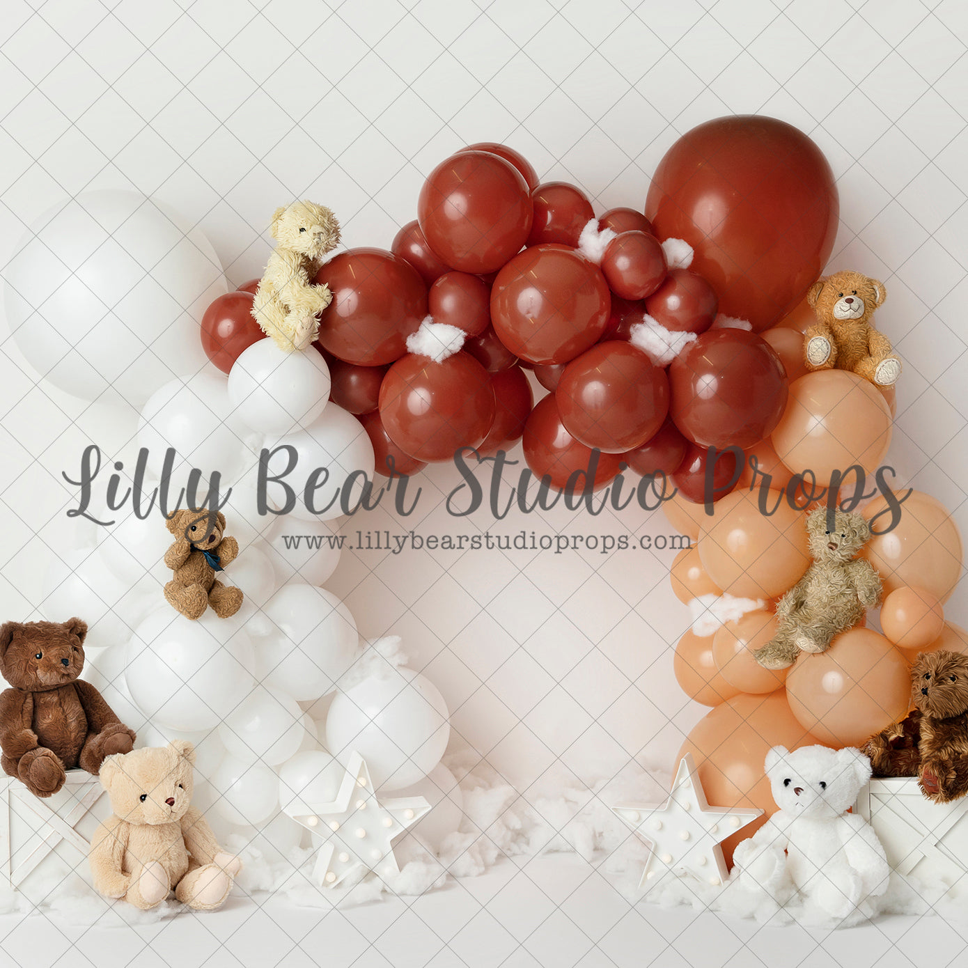 Boho Rainbow with Teddies - Lilly Bear Studio Props, pink balloon, pink balloon garland, pink balloons, pink hot air balloon, silver star, silver stars, teddy, teddy balloons, teddy bear, teddy bear picnic, teddy bears, teddys