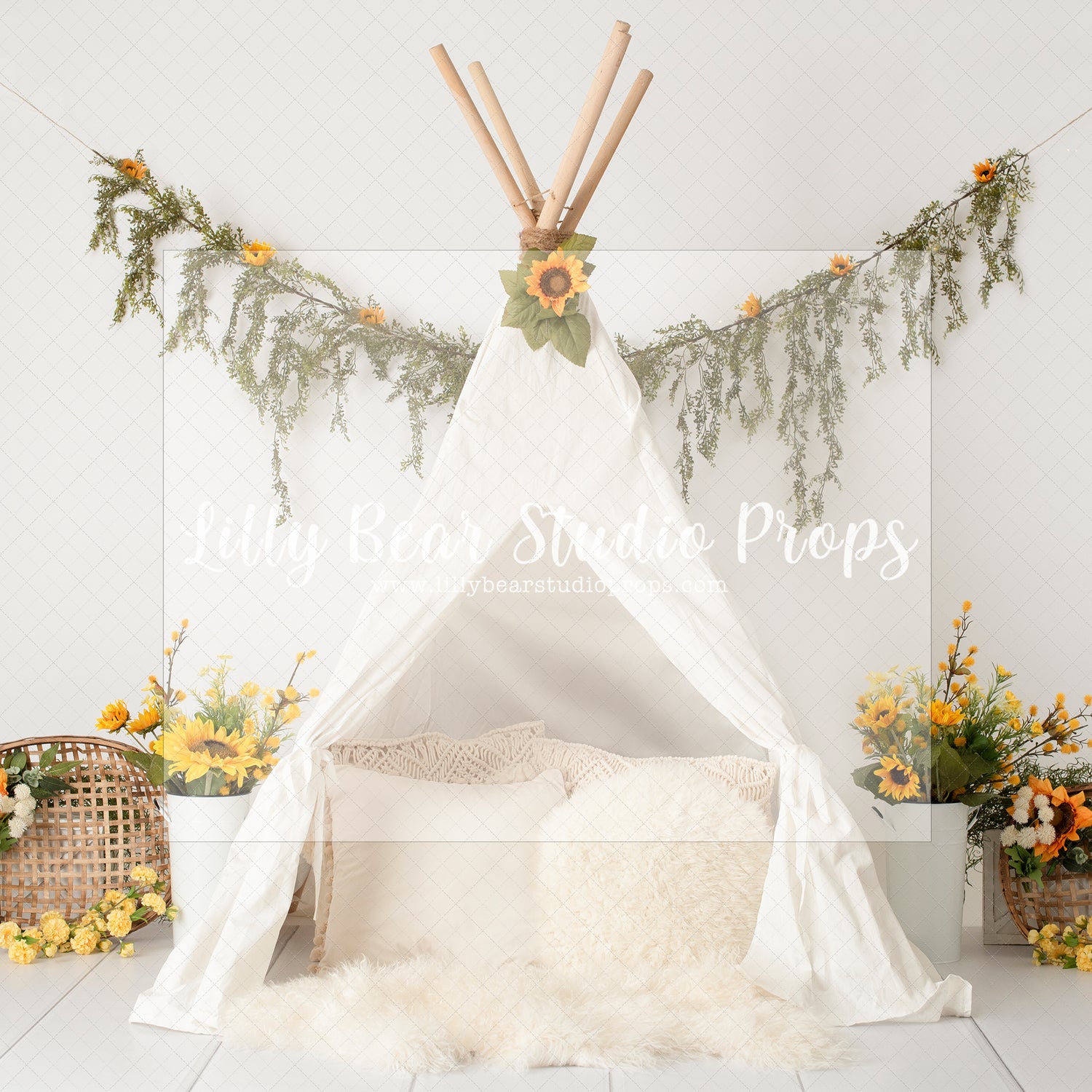 Boho Sunflower Chic - Lilly Bear Studio Props, birthday, bunny, cake smash, easter, easter basket, easter eggs, FABRICS, floral, girl, Greenhouse, spring, sunflower