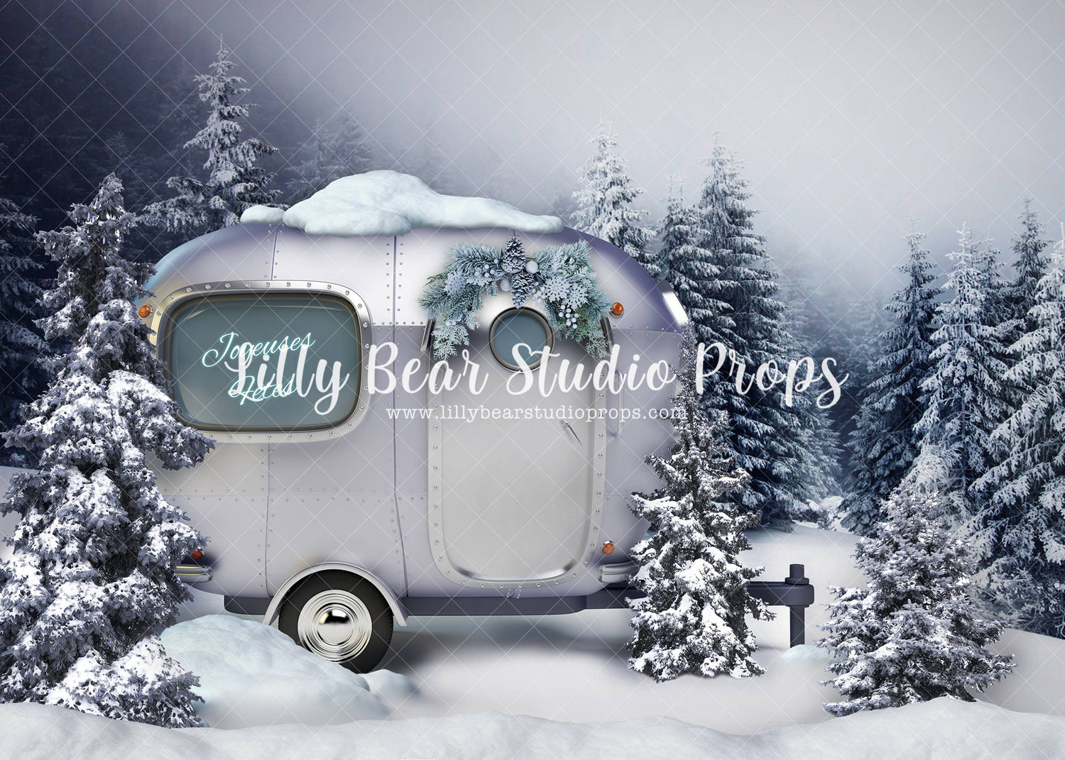 Bonne Vacances Campeur - Lilly Bear Studio Props, candles, christmas, christmas fireplace, christmas mantle, christmas presents, christmas tree, Fabric, FABRICS, fireplace, holiday, mantle, merry christmas, presents, seasonal, trees, Wrinkle Free Fabric