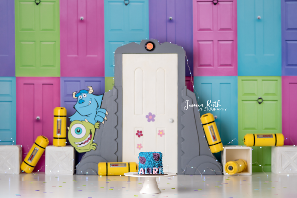 Boo's Door - Lilly Bear Studio Props, disney, disney world, disneyland, FABRICS, first birthday, girl, Inc, Mike Wazowski, Monsters, Monstropolis, monter inc, monters, skully, Sullivan, sully and mike