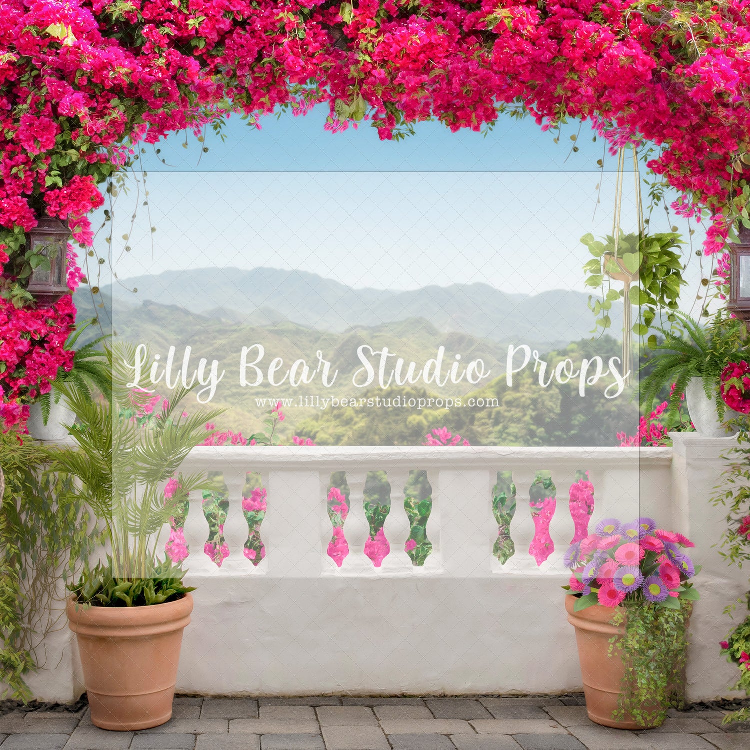 Bougan Villa - Lilly Bear Studio Props, center park, Fabric, FABRICS, floral arch, flower spring, garden, garden path, garden steps, garden walkway, london, parisian, park, pink tulips, spring, steps, trellis, trellis door, tulip, Wrinkle Free Fabric