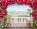 Bougan Villa - Lilly Bear Studio Props, center park, Fabric, FABRICS, floral arch, flower spring, garden, garden path, garden steps, garden walkway, london, parisian, park, pink tulips, spring, steps, trellis, trellis door, tulip, Wrinkle Free Fabric