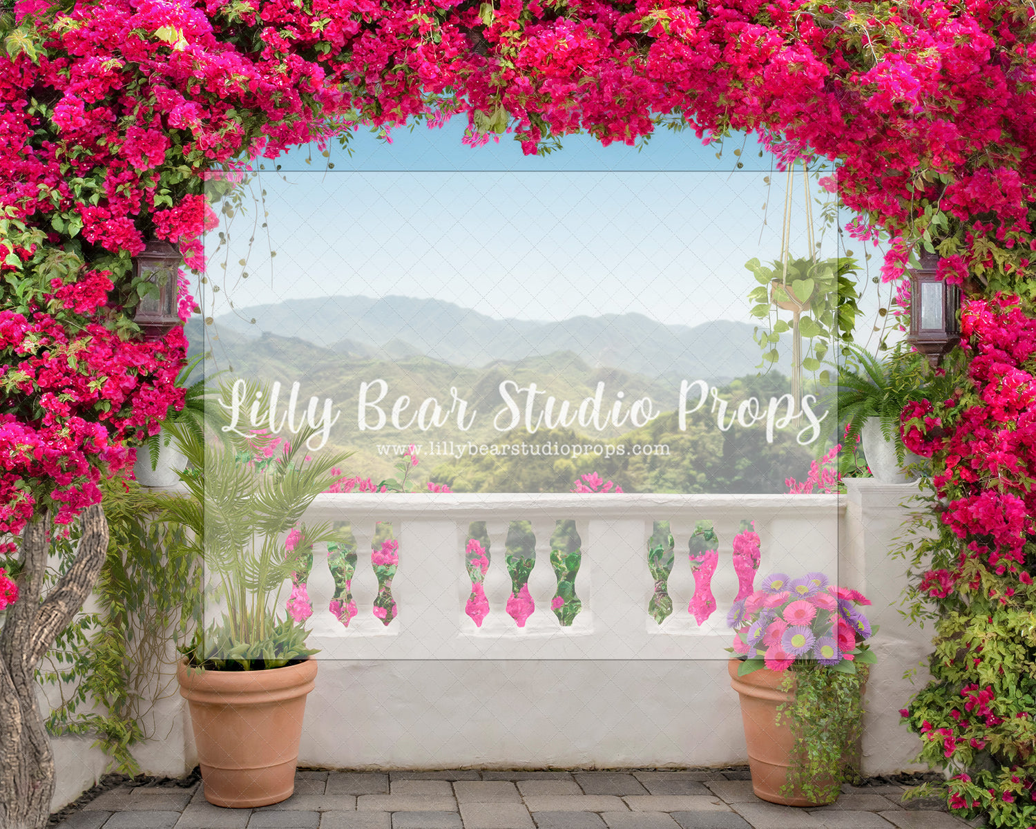Bougan Villa - Lilly Bear Studio Props, center park, Fabric, FABRICS, floral arch, flower spring, garden, garden path, garden steps, garden walkway, london, parisian, park, pink tulips, spring, steps, trellis, trellis door, tulip, Wrinkle Free Fabric
