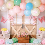 Bright & Blushful - Lilly Bear Studio Props, barn doors, butterflies, butterfly, butterfly balloons, butterfly colours, butterfly flowers, cake smash, doors, gold, gold palms, leaves, pastel, pastel balloon wall, pastel balloons, pastel blue, pastel green, pastel orange, pastel pink, pastel purple, pastel rainbow, pastel wall, pastel yellow, pink butterflies