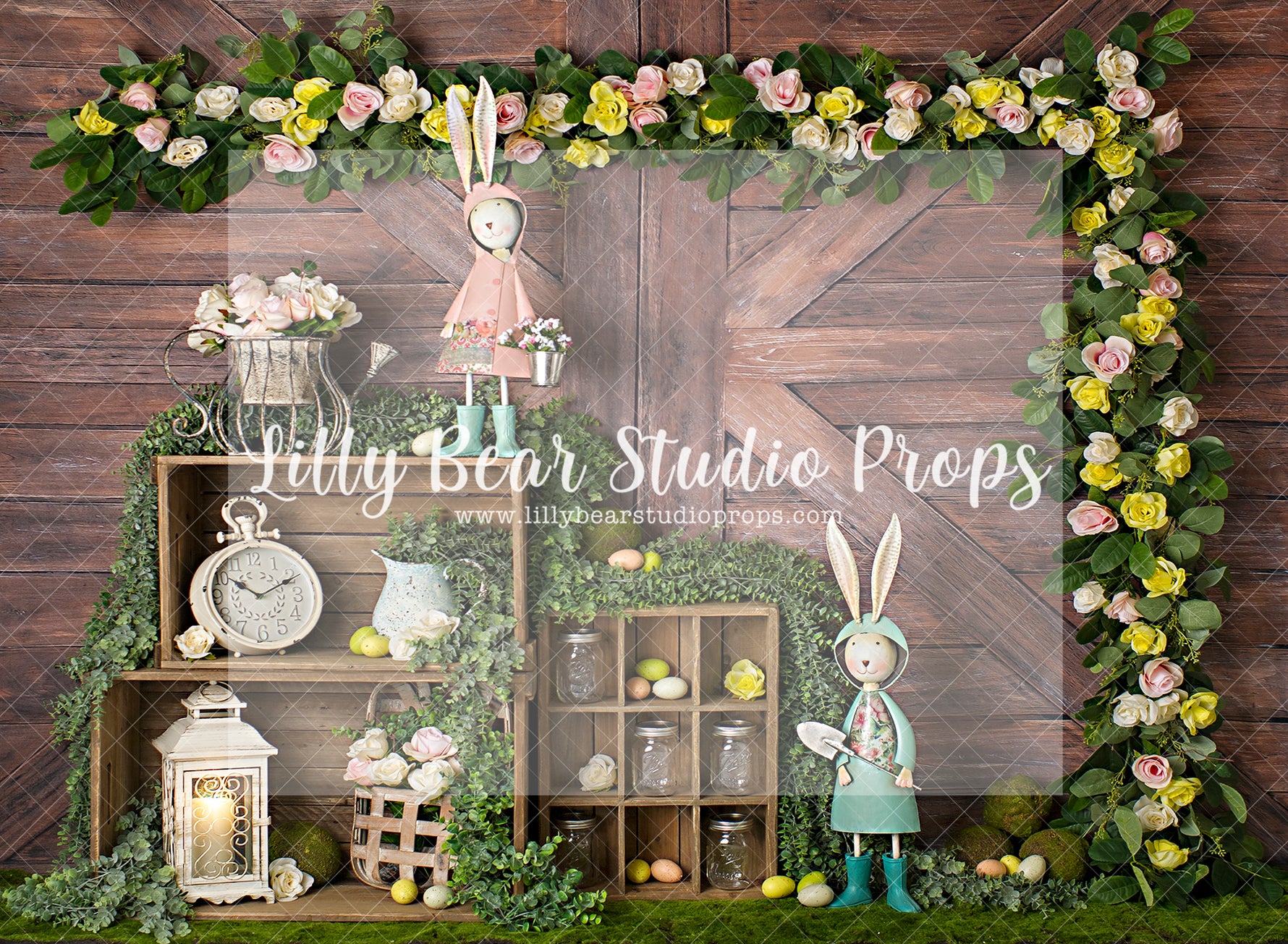 Bunnies In Boots - Lilly Bear Studio Props, barn door, barn doors, boho spring, easter, easter backdrop, easter bunny, easter flowers, FABRICS, farm, spring, spring barn doors