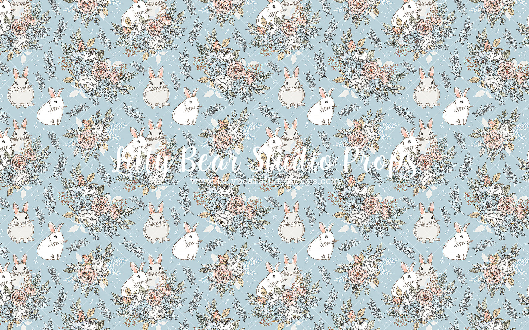 Bunny Blush by Lilly Bear Studio Props sold by Lilly Bear Studio Props, blue floral - blue flower - blue flowers - brig