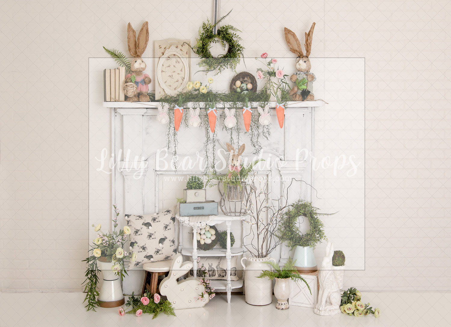 Bunny Carrot Mantel - Lilly Bear Studio Props, boho spring, bunny, bunny garden, bunny one, bunny trail, carrot, carrots, easter, easter backdrop, easter basket, easter bunny, easter eggs, easter mini, FABRICS, fireplace, flower barn doors, flower garden, flower stand, mantel, some bunny is one, spring, spring camper, spring garden