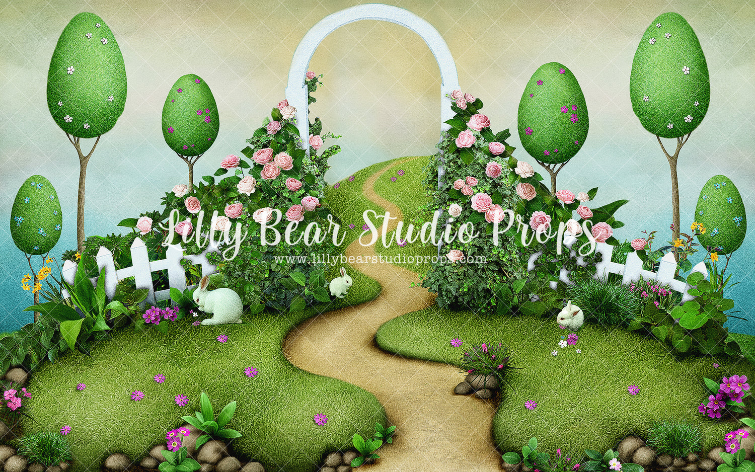 Bunny Garden Hill by Lilly Bear Studio Props sold by Lilly Bear Studio Props, blue floral - blue flower - blue flowers