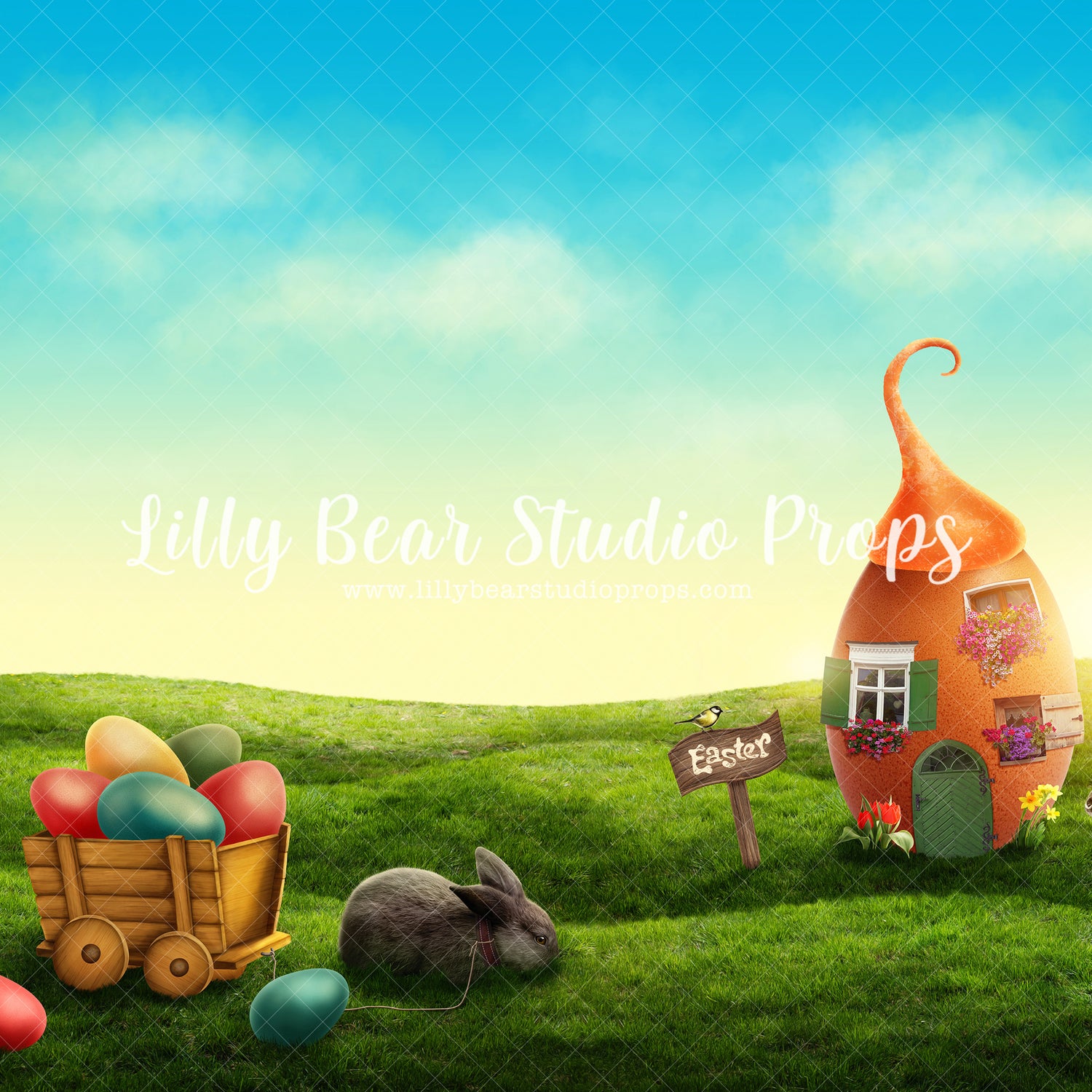 Bunny Hoop Hill - Lilly Bear Studio Props, bunny, color eggs, cotton tail, cute, down the rabbit hole, easter, easter basket, easter bunny, easter egg, easter eggs, egg, eggs, Fabric, FABRICS, happy easter, hills, pastel, peter rabbit, rabbit, rabbit hole, rabbits, sky, some bunnies one, some bunny is one, spring, spring hill, Wrinkle Free Fabric