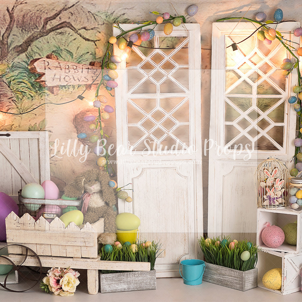 Bunny House - Lilly Bear Studio Props, barn doors, bunnies, bunny, carrots, easter, easter backdrop, easter bunny, easter doors, easter egg, easter eggs, easter flowers, easter mini, FABRICS, happy easter, some bunnies one, some bunny is one, some bunny's one, spring bunny