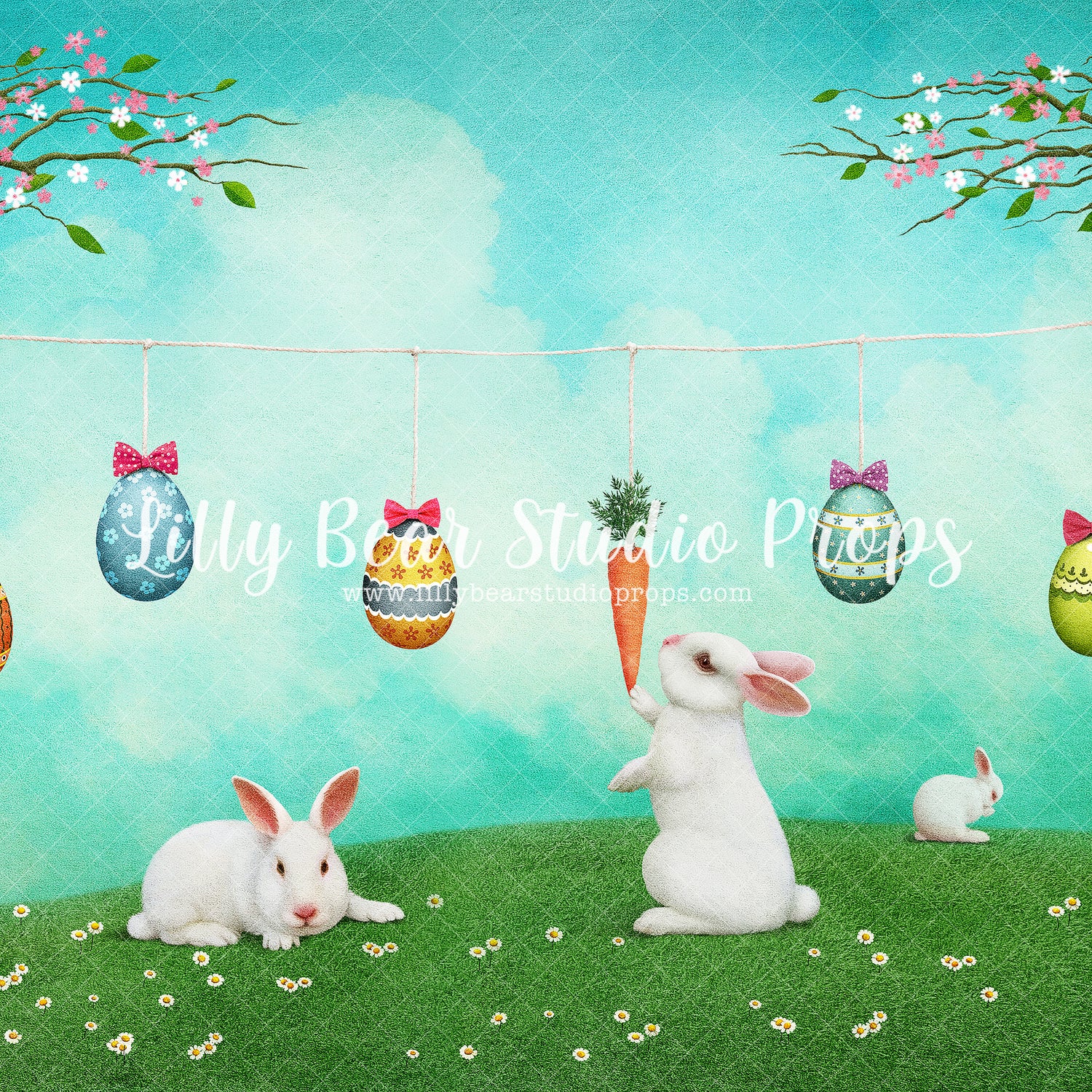 Bunny Tails by Lilly Bear Studio Props sold by Lilly Bear Studio Props, blue floral - blue flower - blue flowers - brig