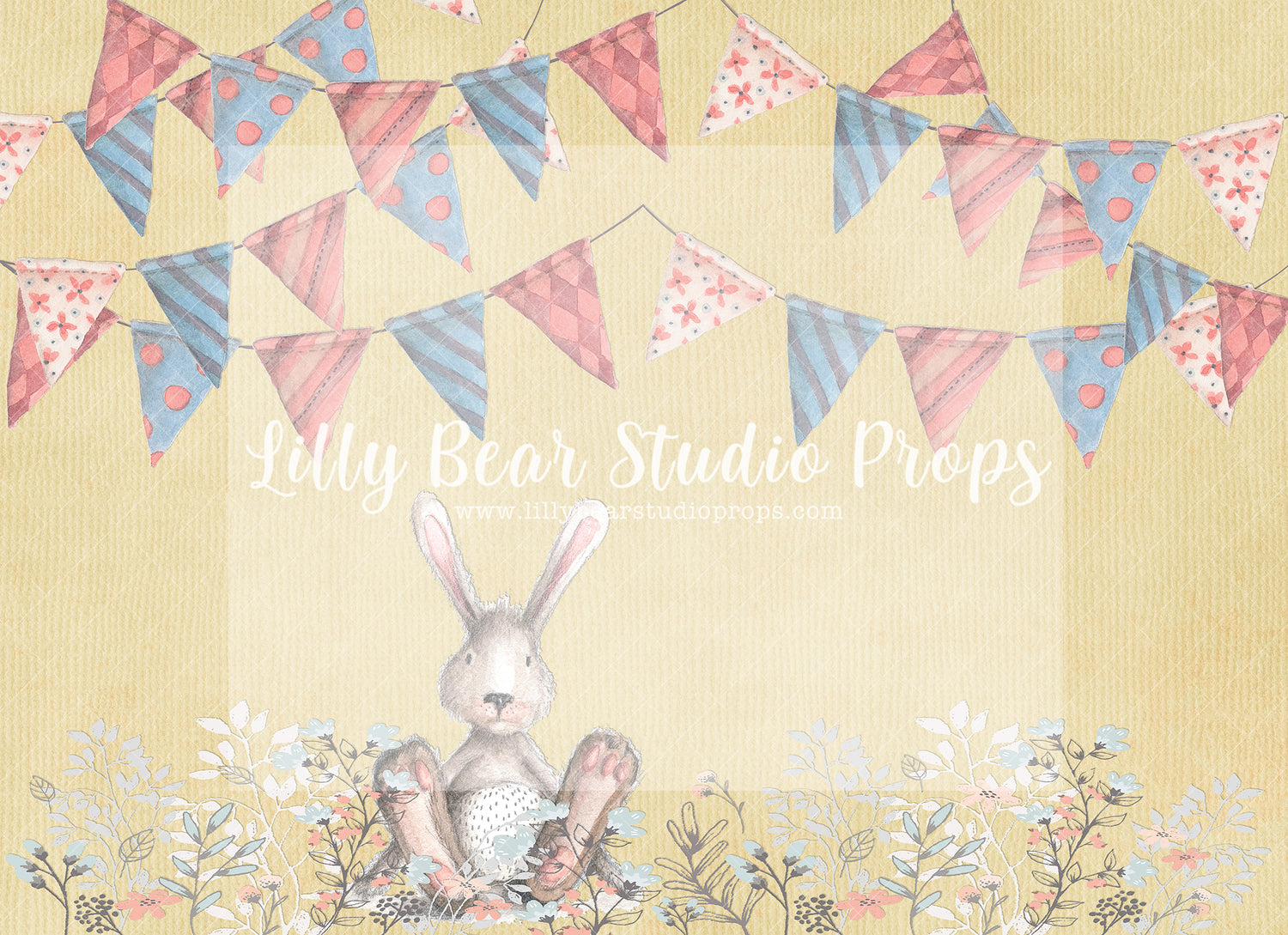Bunny and Banners - Lilly Bear Studio Props, boho spring, bunny, bunny garden, bunny one, bunny trail, easter, easter backdrop, easter basket, easter bunny, FABRICS, flower barn doors, flower garden, flower stand, some bunny is one, spring, spring camper, spring garden