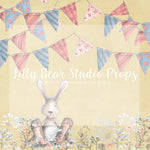 Bunny and Banners - Lilly Bear Studio Props, boho spring, bunny, bunny garden, bunny one, bunny trail, easter, easter backdrop, easter basket, easter bunny, FABRICS, flower barn doors, flower garden, flower stand, some bunny is one, spring, spring camper, spring garden