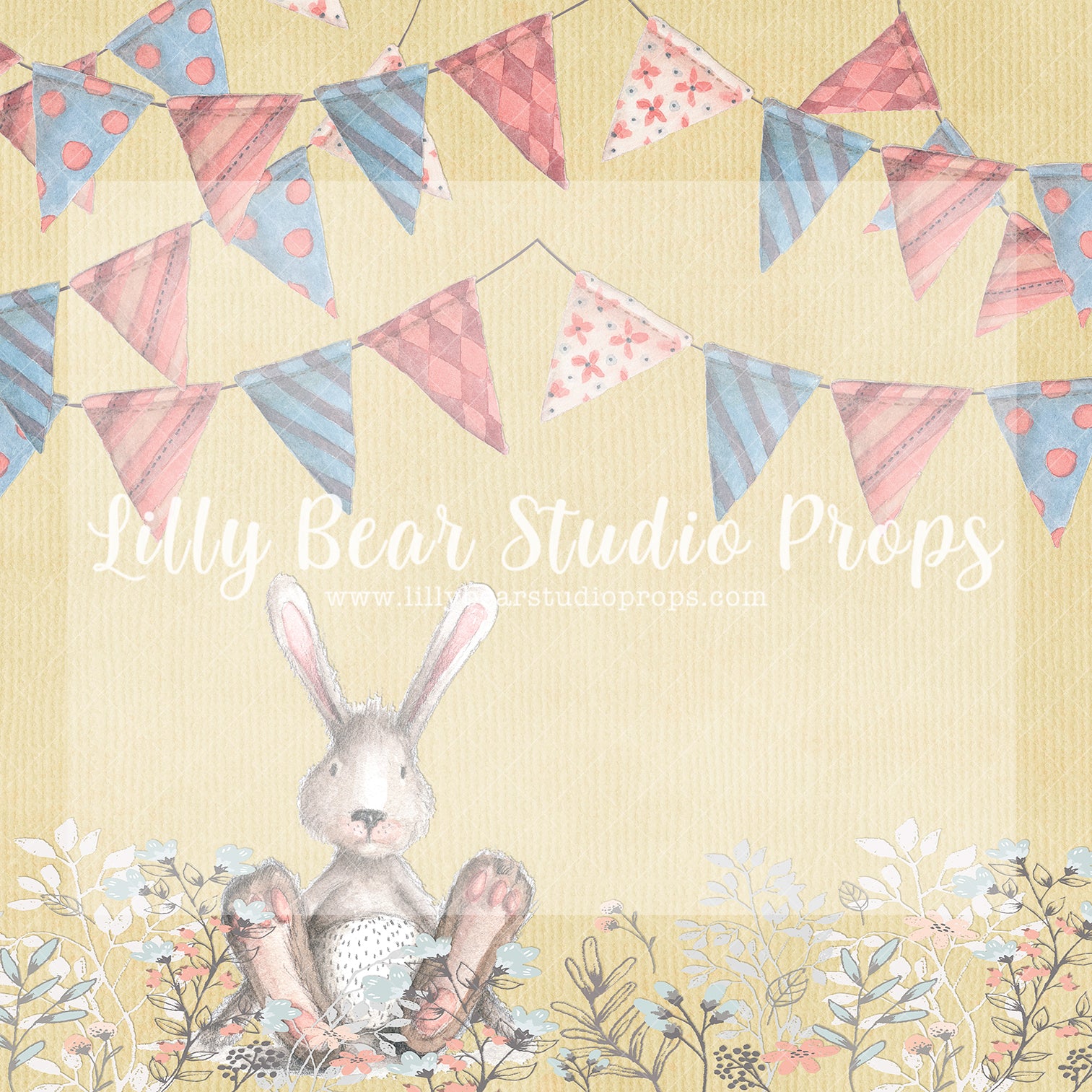 Bunny and Banners - Lilly Bear Studio Props, boho spring, bunny, bunny garden, bunny one, bunny trail, easter, easter backdrop, easter basket, easter bunny, FABRICS, flower barn doors, flower garden, flower stand, some bunny is one, spring, spring camper, spring garden