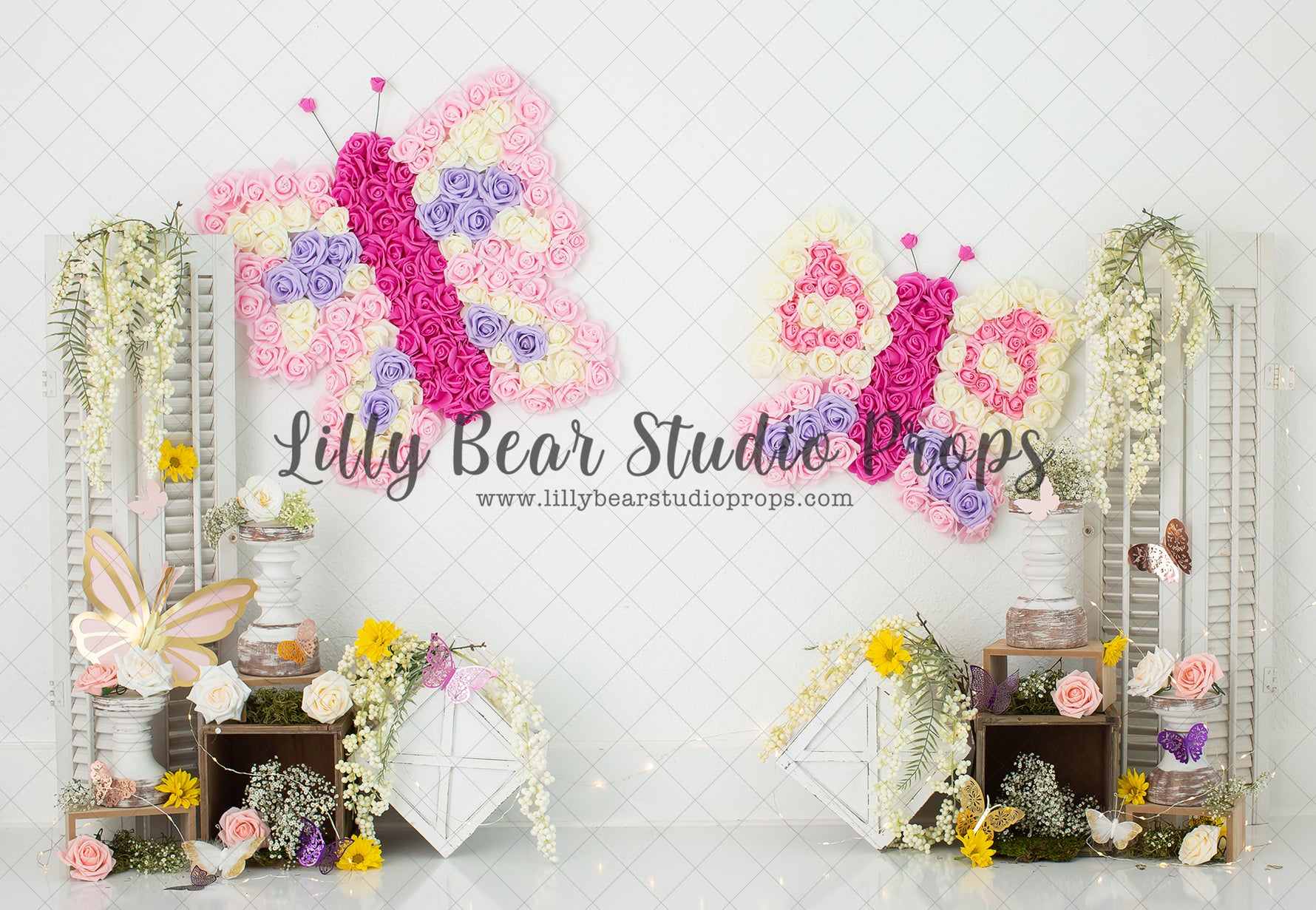 Butterfly Flower - Lilly Bear Studio Props, bloom, butterflies, butterfly, butterfly colours, butterfly flowers, butterfly garden, butterfly pink, butterflyland, floral, flower, flowers, flowers vines, green, ladder, large flowers, spring, spring floral, spring flowers, spring ladder, springtime