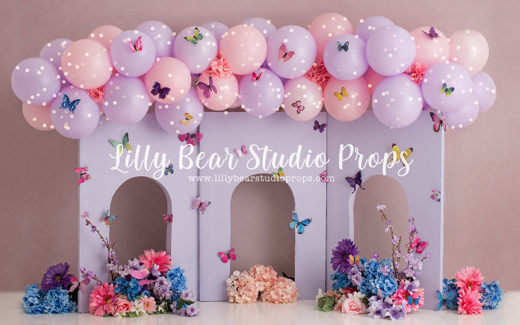 Butterflyland by Anything Goes Photography sold by Lilly Bear Studio Props, arch - arches - balloon garland - butterfli