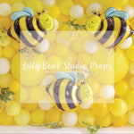 Buzzing Bumble Bees - Lilly Bear Studio Props, balloon, balloon garland, balloon wall, blue, blue and white, blue balloon garland, blue balloons, cake smash, Fabric, FABRICS, fish net, gold balloons, net, ocean, ocean blue, starfish, under the sea, under water, underwater, underwater bubbles, white balloons, Wrinkle Free Fabric