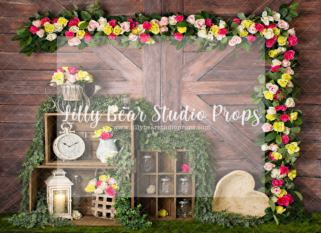 CLIMBING ROSES 2 - Lilly Bear Studio Props, barn door, barn doors, boho spring, FABRICS, farm, floral arch, floral garland, spring, spring barn, spring barn doors