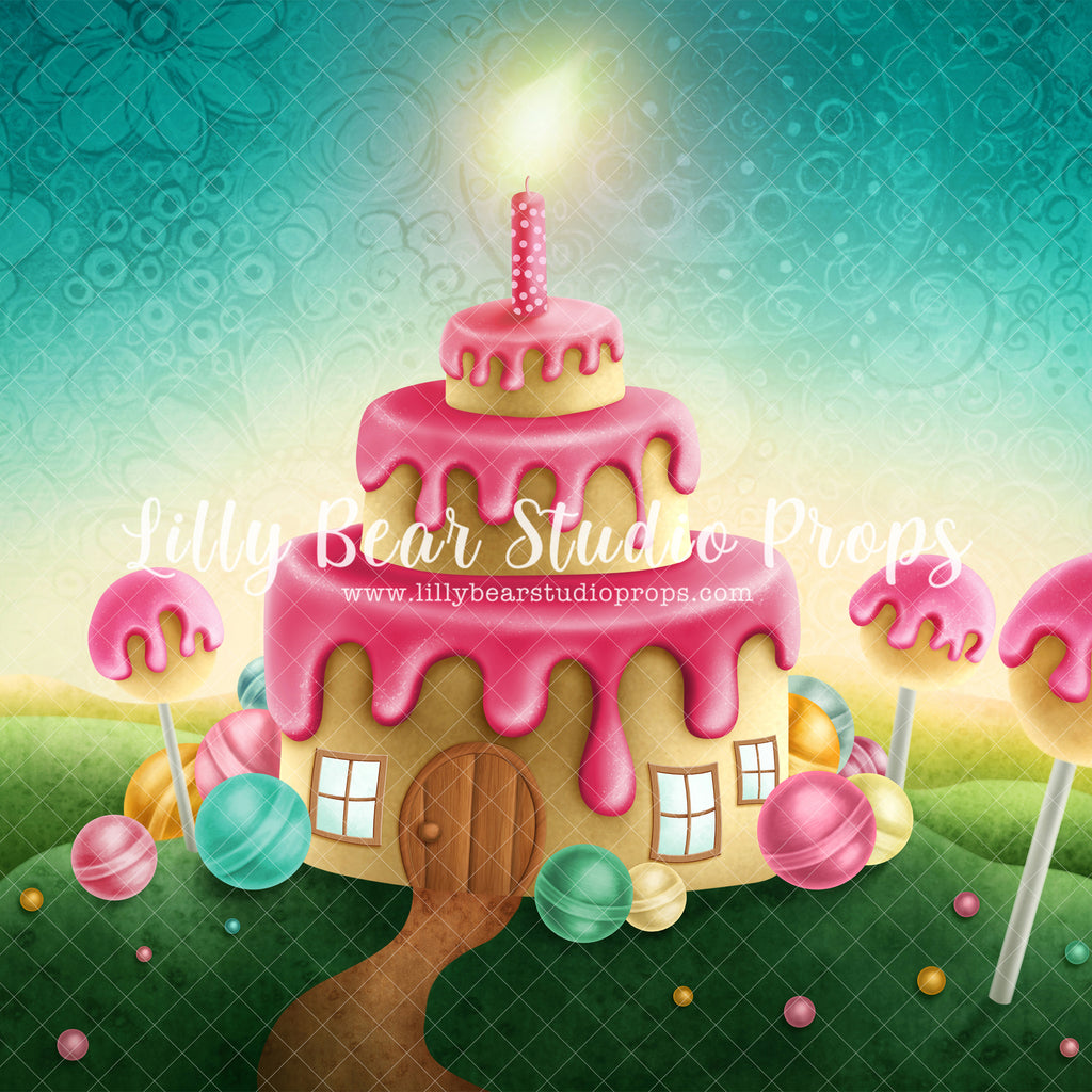 Candle Cake & Lollipops - Lilly Bear Studio Props, art, birthday, blow out your candles, cake smash, candle, candy, candy sweets, candy treats, candyland, cupcake, Fabric, FABRICS, garden, girl, hills, house, lollipop, lollipops, painting, pink, pink and green, pink icing, shortcake, springtime, sprinkles, summer, Wrinkle Free Fabric