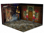 Candy Cane Lane Room - Lilly Bear Studio Props, black fireplace, bohemian christmas, bohemian fireplace, bohemian mantel, boho, boho christmas, boho holiday, boho mantel, christmas, christmas mantel, christmas village, evergreen trees, evergreens, Fabric, fireplace, holiday, holiday christmas, mantel, Pampas, pine trees, white christmas, white holiday, Wrinkle Free Fabric