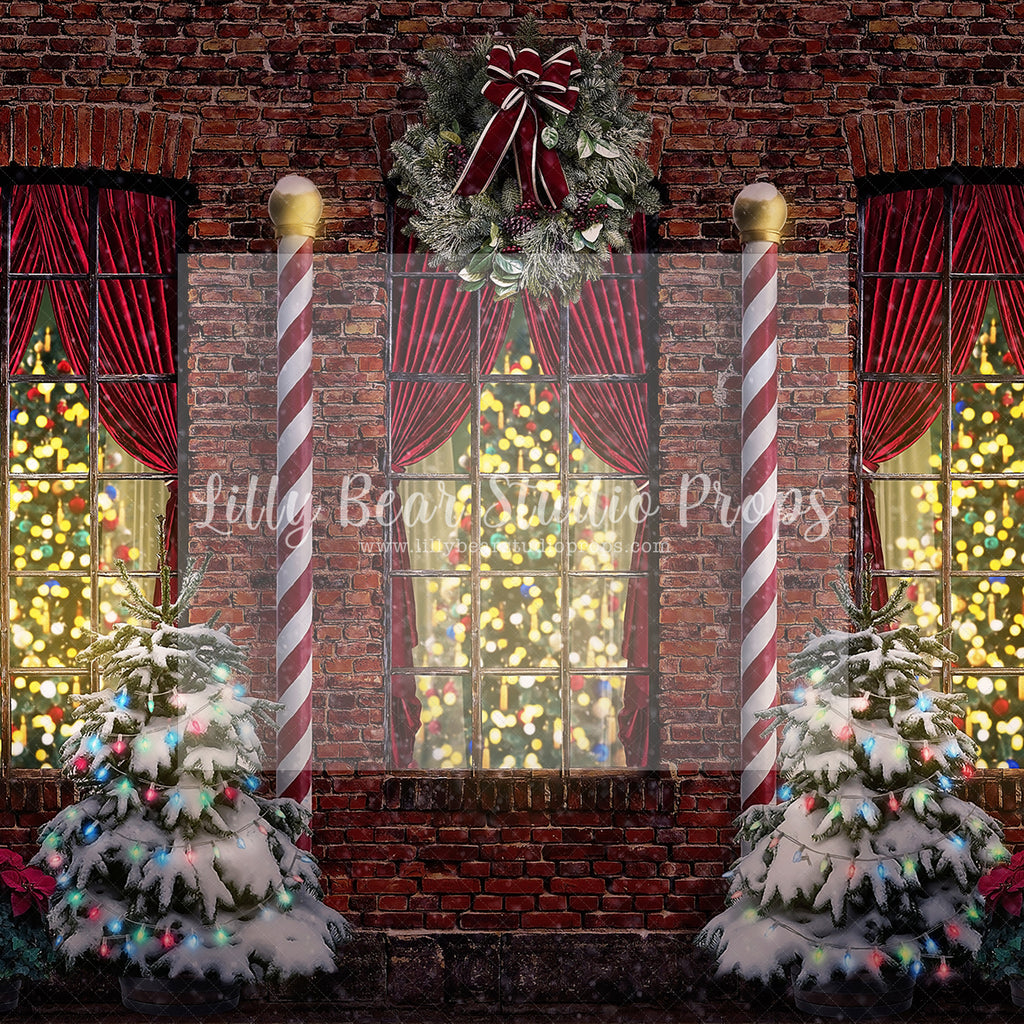 Candy Cane Village Windows - Lilly Bear Studio Props, christmas, Cozy, Decorated, Festive, Giving, Holiday, Holy, Hopeful, Joyful, Merry, Peaceful, Peacful, Red & Green, Seasonal, Winter, Xmas, Yuletide