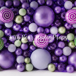 Candy Wall Swirls - Lilly Bear Studio Props, balloon, balloon party, balloon wall, balloons, birthday, cake smash, candy, candy balloons, candy sweets, candy treats, cupcake, donut balloons, donuts, Fabric, girl balloons, girly, green balloons, it's my party, metallic, metallic green, metallic green balloons, metallic purple, metallic purple balloons, pastel purple, purple and green, purple balloon wall, purple balloons, treats, Wrinkle Free Fabric