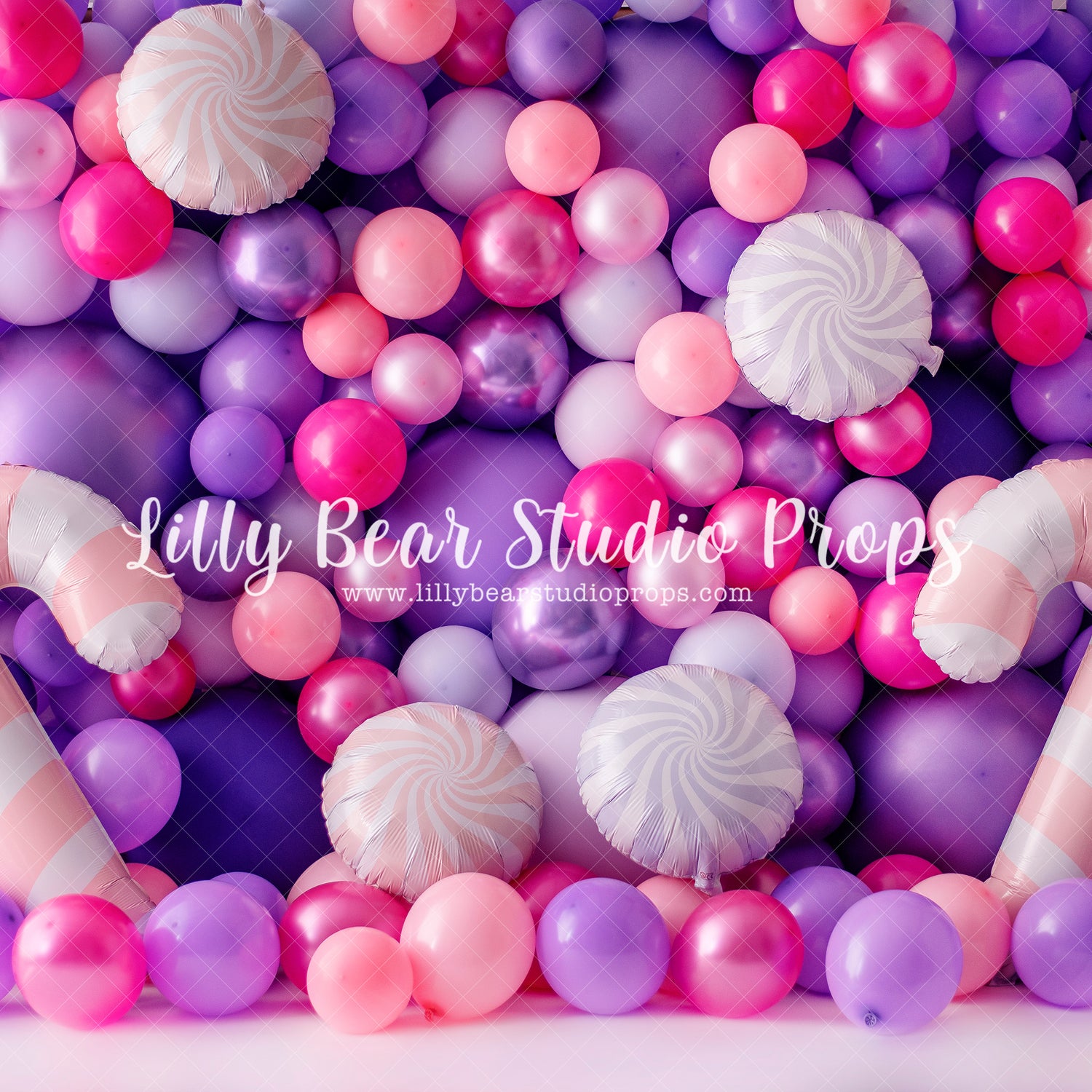 Candy Wall - Lilly Bear Studio Props, balloon, balloon party, balloon wall, balloons, birthday, cake smash, candy, candy balloons, candy sweets, candy treats, cupcake, donut balloons, donuts, Fabric, girl balloons, girly, green balloons, it's my party, metallic, metallic green, metallic green balloons, metallic purple, metallic purple balloons, pastel purple, purple and green, purple balloon wall, purple balloons, treats, Wrinkle Free Fabric