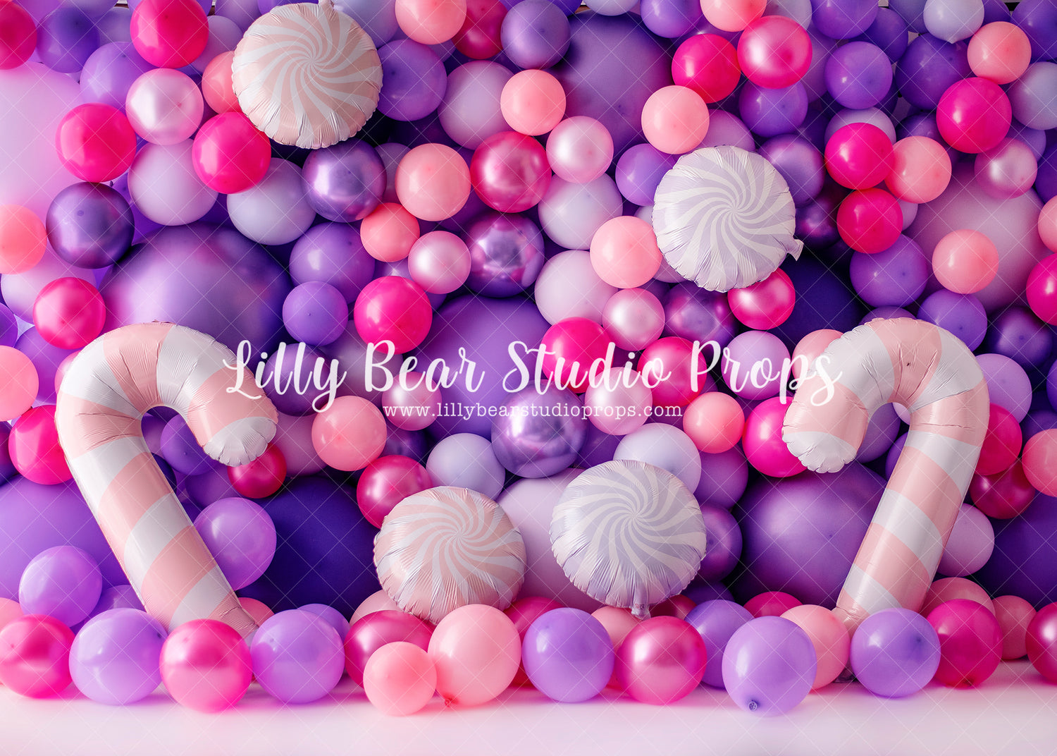 Candy Wall - Lilly Bear Studio Props, balloon, balloon party, balloon wall, balloons, birthday, cake smash, candy, candy balloons, candy sweets, candy treats, cupcake, donut balloons, donuts, Fabric, girl balloons, girly, green balloons, it's my party, metallic, metallic green, metallic green balloons, metallic purple, metallic purple balloons, pastel purple, purple and green, purple balloon wall, purple balloons, treats, Wrinkle Free Fabric