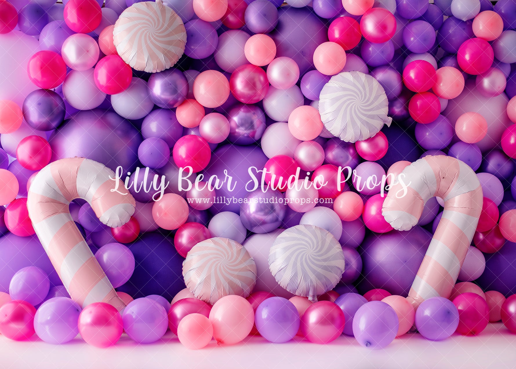 Candy Wall - Lilly Bear Studio Props, balloon, balloon party, balloon wall, balloons, birthday, cake smash, candy, candy balloons, candy sweets, candy treats, cupcake, donut balloons, donuts, Fabric, girl balloons, girly, green balloons, it's my party, metallic, metallic green, metallic green balloons, metallic purple, metallic purple balloons, pastel purple, purple and green, purple balloon wall, purple balloons, treats, Wrinkle Free Fabric