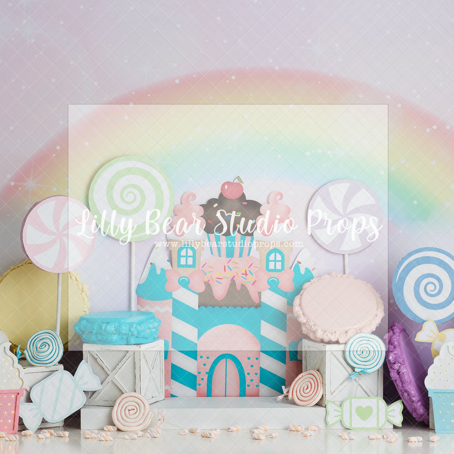 Candyland Rainbow - Lilly Bear Studio Props, balloon, balloon arch, balloon garland, balloons, candy, candy cane, candy mountain, candy river, candy sweets, candy treats, candyfloss, candyland, cupcake, ice, ice cream, ice cream cart, Ice cream parlor, ice cream parlour, ice cream truck, lollipop, macaroons, marshmellows