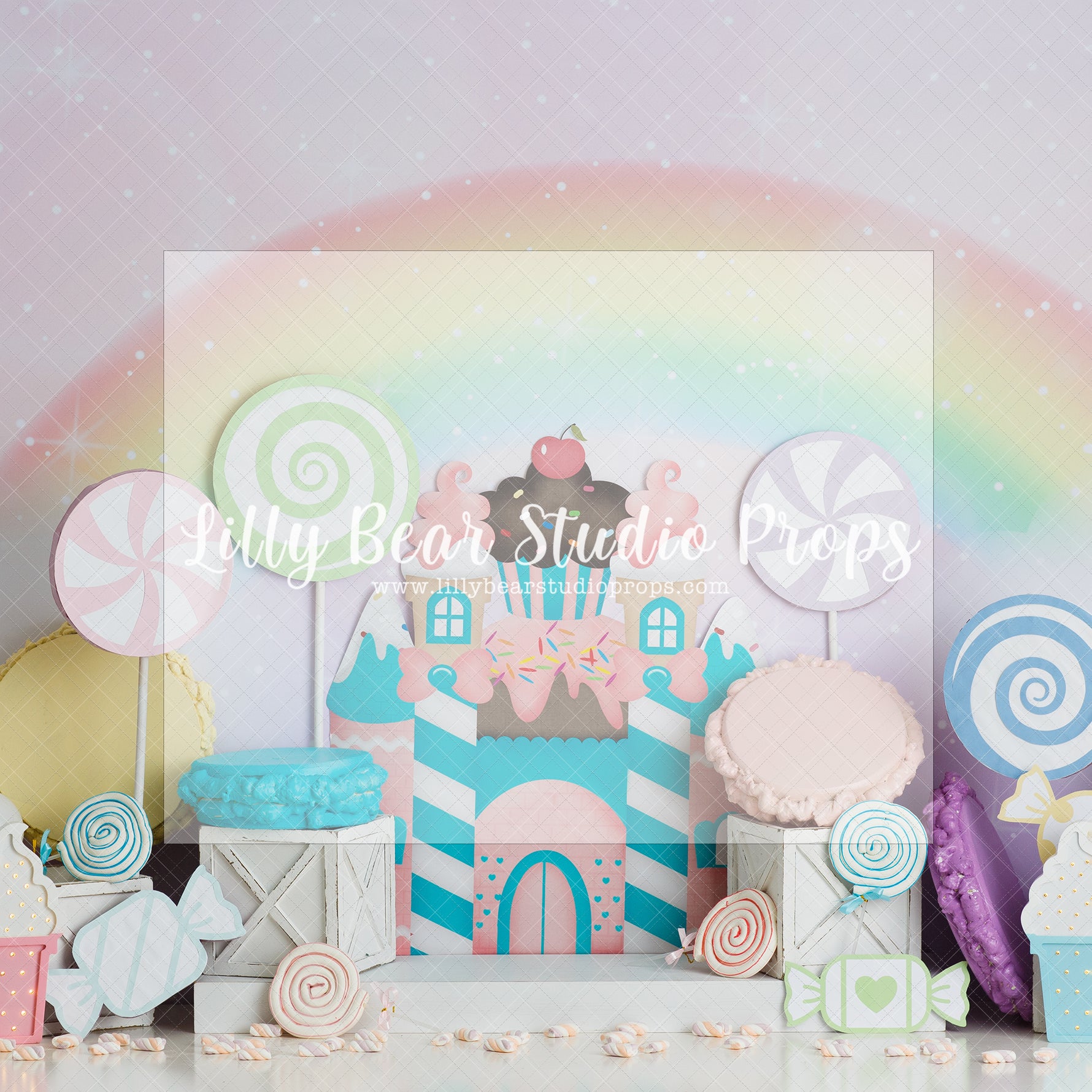 Candyland Rainbow - Lilly Bear Studio Props, balloon, balloon arch, balloon garland, balloons, candy, candy cane, candy mountain, candy river, candy sweets, candy treats, candyfloss, candyland, cupcake, ice, ice cream, ice cream cart, Ice cream parlor, ice cream parlour, ice cream truck, lollipop, macaroons, marshmellows