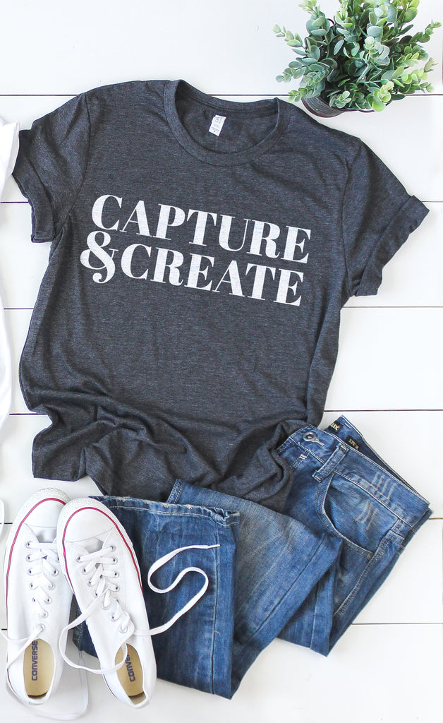 Capture & Create - Grey T-Shirt by Lilly Bear Studio Props sold by Lilly Bear Studio Props, crew neck - editing - pink