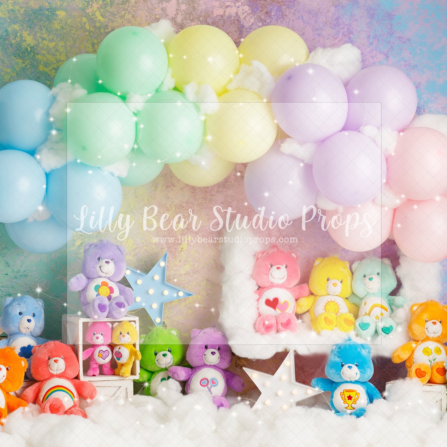 Care Bear Rainbow - Lilly Bear Studio Props, balloon rainbow, bear stuffies, bears, care bears, colourful rainbow, colours of the rainbow, painted rainbow, pastel rainbow, pink rainbow, purple rainbow, rainbow, rainbow baby, rainbow balloon, rainbow balloons