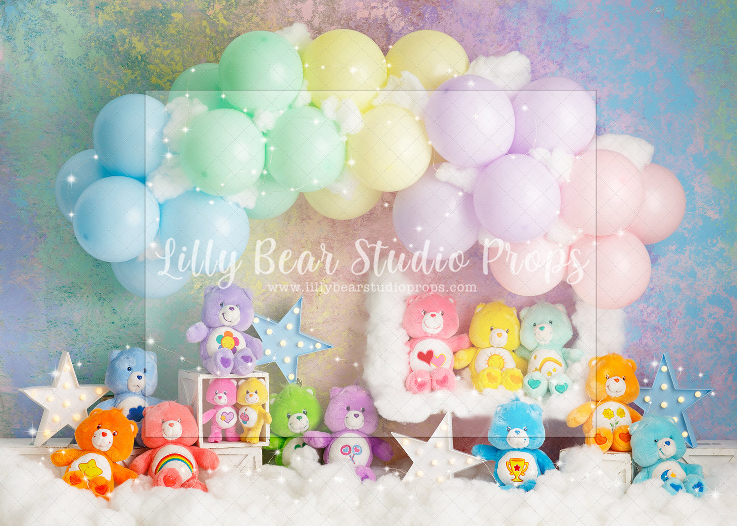 Care Bear Rainbow - Lilly Bear Studio Props, balloon rainbow, bear stuffies, bears, care bears, colourful rainbow, colours of the rainbow, painted rainbow, pastel rainbow, pink rainbow, purple rainbow, rainbow, rainbow baby, rainbow balloon, rainbow balloons
