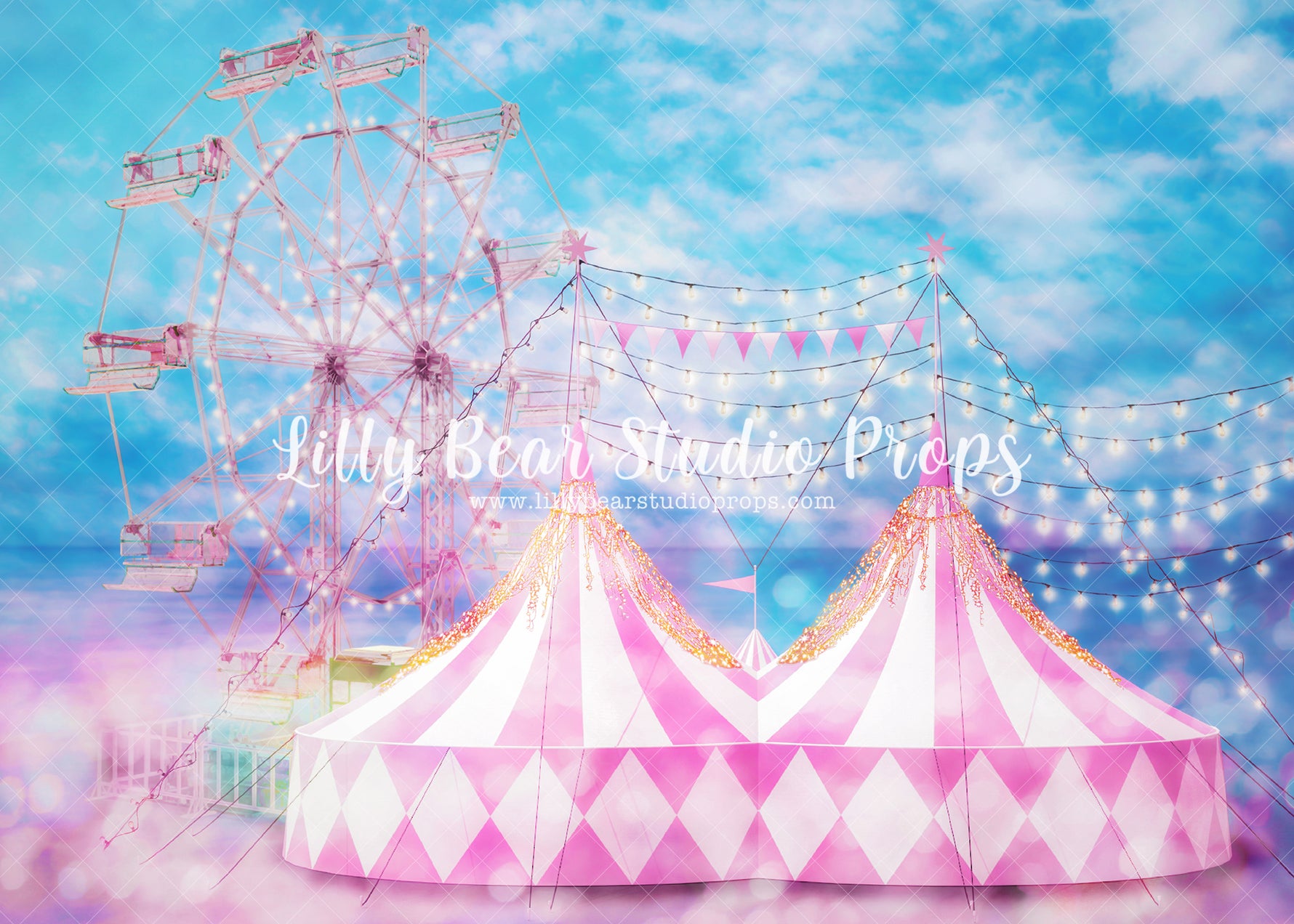 Carnival Glam - Lilly Bear Studio Props, circus, circus elephant, circus fair, circus fun, circus horse, circus ride, circus tent, Fabric, FABRICS, fair, fair ground, fairground, ferris wheel, girl circus, lets go to the circus, lights, magic circus, pink circus, rides, Wrinkle Free Fabric