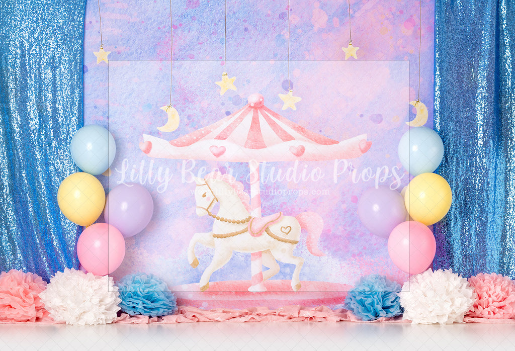 Carousel Sparkles - Lilly Bear Studio Props, carousel, carousel horse, circus, circus fair, circus fun, circus horse, circus ride, circus tent, girl circus, gold stars, lets go to the circus, little star, little stars, magic circus, pastel, star, starry sky, stars, watercolour