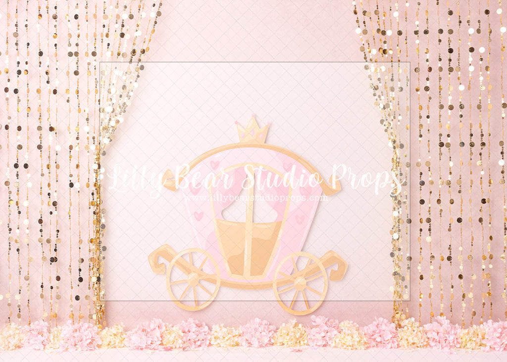 Carriage Ride - Lilly Bear Studio Props, castle, cinderella, disney castle, Disney princess, Fabric, fantasy, floral, girls, hand painted, pink & gold, pink and gold, princess, princesses, purple, royal, violet, Wrinkle Free Fabric