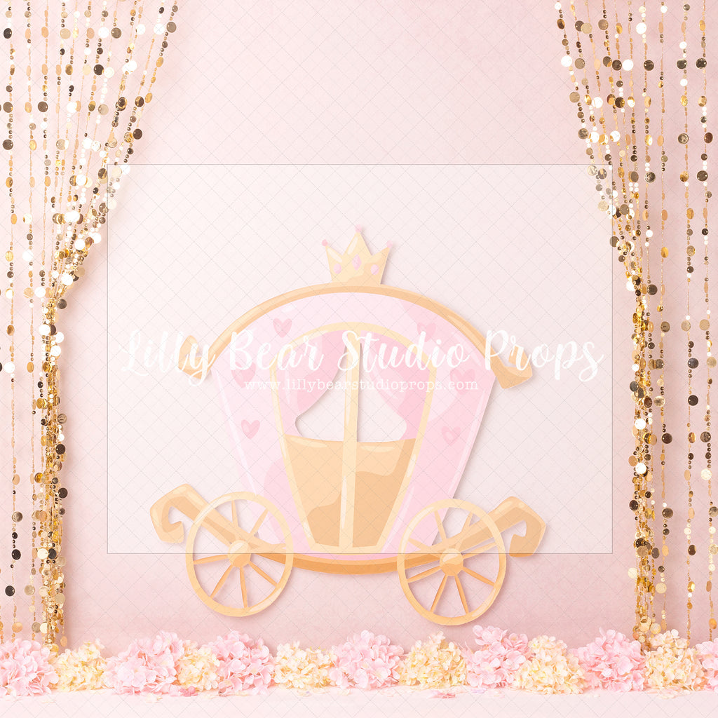 Carriage Ride - Lilly Bear Studio Props, castle, cinderella, disney castle, Disney princess, Fabric, fantasy, floral, girls, hand painted, pink & gold, pink and gold, princess, princesses, purple, royal, violet, Wrinkle Free Fabric