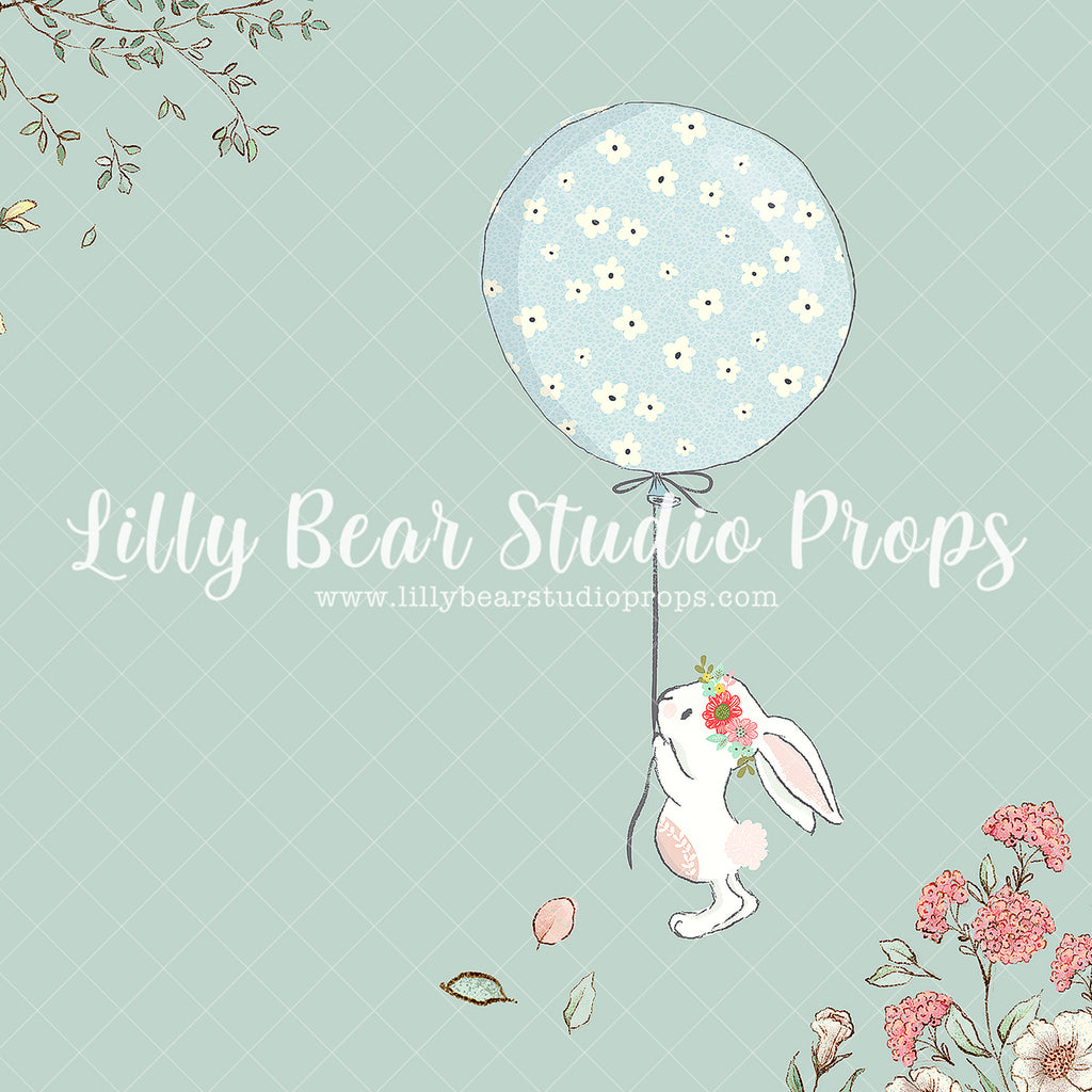 Carried Away Bunny - Lilly Bear Studio Props, blue clouds, bunny, bunny one, bunny trail, clouds, clouds and stars, cotton clouds, Fabric, floating clouds, moon, moon and stars, puffy clouds, some bunny is one, some bunny's one, vintage, Wrinkle Free Fabric